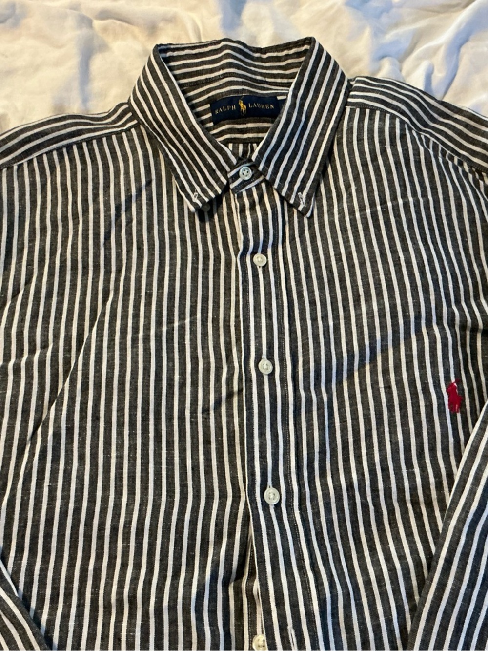 Ralph Lauren Black and White Vertical Stripe Button-Down Shirt